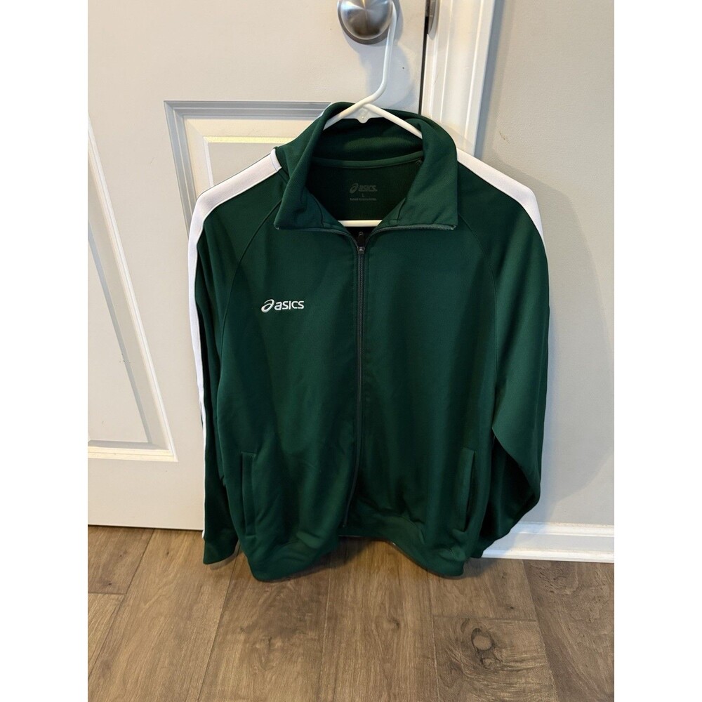 Asics Track Jacket Mens Size L Green & White Full Zip